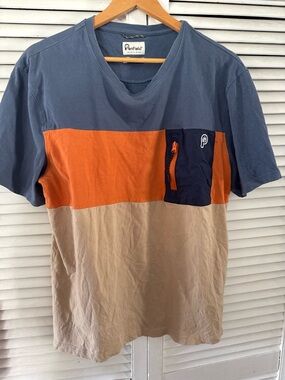 Penfield Short Sleeve Colorblock Crewneck Shirt - Blue, Orange, Tan